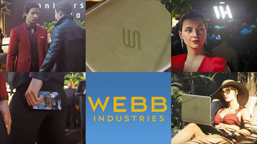 Collage of images suggesting a connection between Isola and Webb industries in 007: First Light