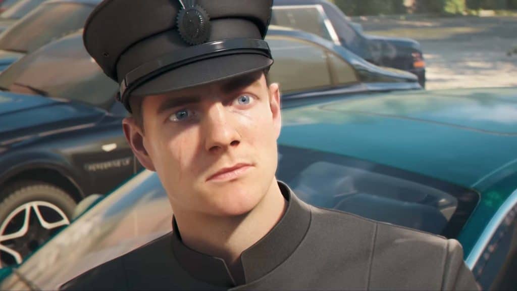 Screenshot from 007: First Light showing James Bond in a chauffeur’s uniform during the first mission in Slovakia at the Grand Carpathian Hotel.