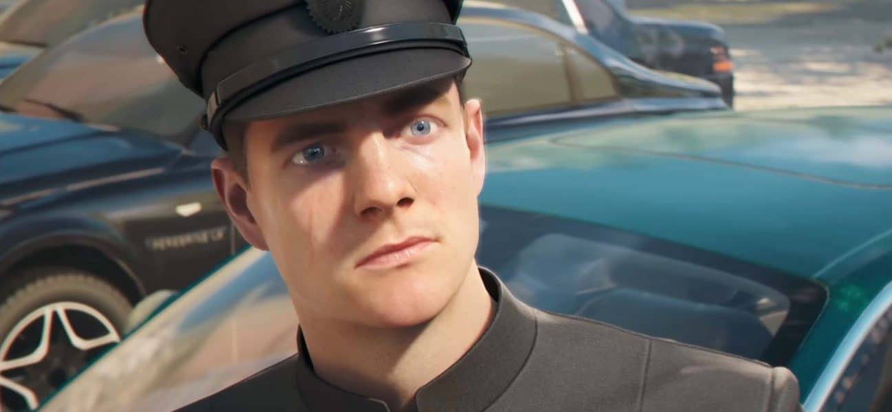 Screenshot from 007: First Light showing James Bond in a chauffeur’s uniform during the first mission in Slovakia at the Grand Carpathian Hotel.
