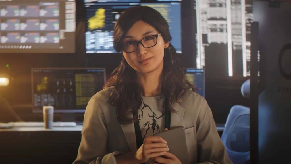 Screenshot showing Selina Tan inside her lab in Q Branch in 007: First Light