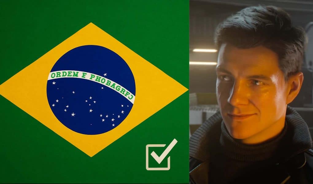IO Interactive confirms Brazilian Portuguese text localization for 007: First Light, launching March 27, 2026. Image shows a Brazilian flag and James Bond grinning