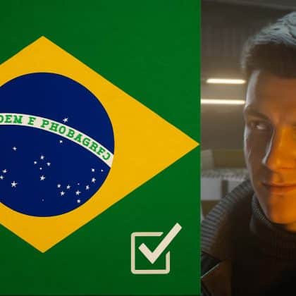 IO Interactive confirms Brazilian Portuguese text localization for 007: First Light, launching March 27, 2026. Image shows a Brazilian flag and James Bond grinning