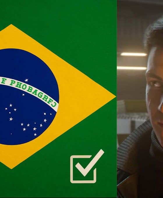 IO Interactive confirms Brazilian Portuguese text localization for 007: First Light, launching March 27, 2026. Image shows a Brazilian flag and James Bond grinning