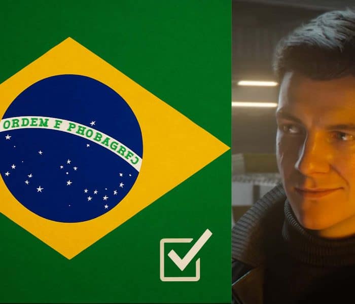 IO Interactive confirms Brazilian Portuguese text localization for 007: First Light, launching March 27, 2026. Image shows a Brazilian flag and James Bond grinning