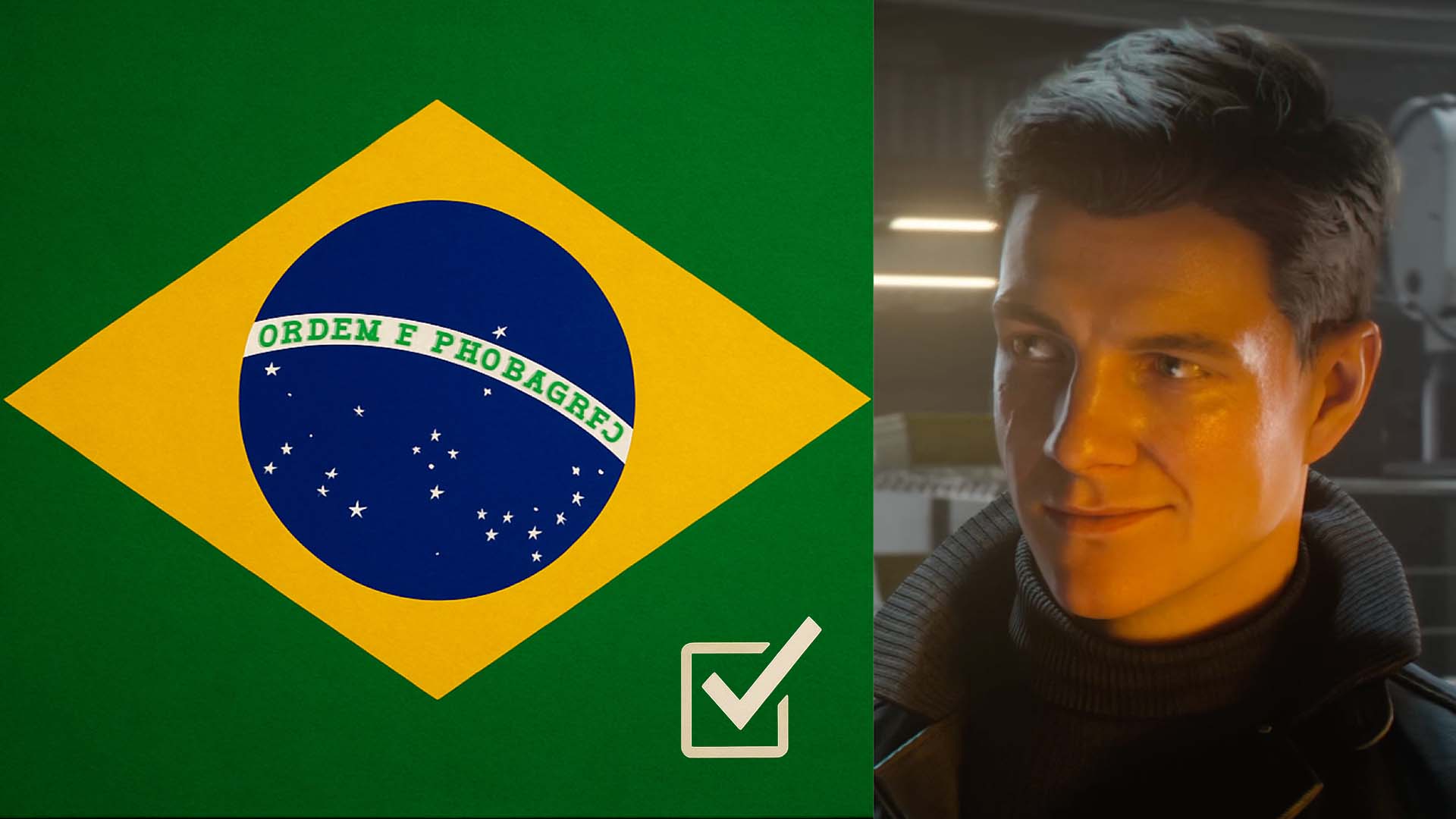 IO Interactive confirms Brazilian Portuguese text localization for 007: First Light, launching March 27, 2026. Image shows a Brazilian flag and James Bond grinning