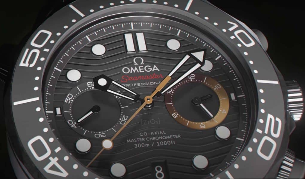Close-up of the new Omega Seamaster as seen in 007: First Light, featuring the orange chronograph hand and the distinctive ring at 3 o’clock — design elements created exclusively for the game. Image credit: Omega / IO Interactive