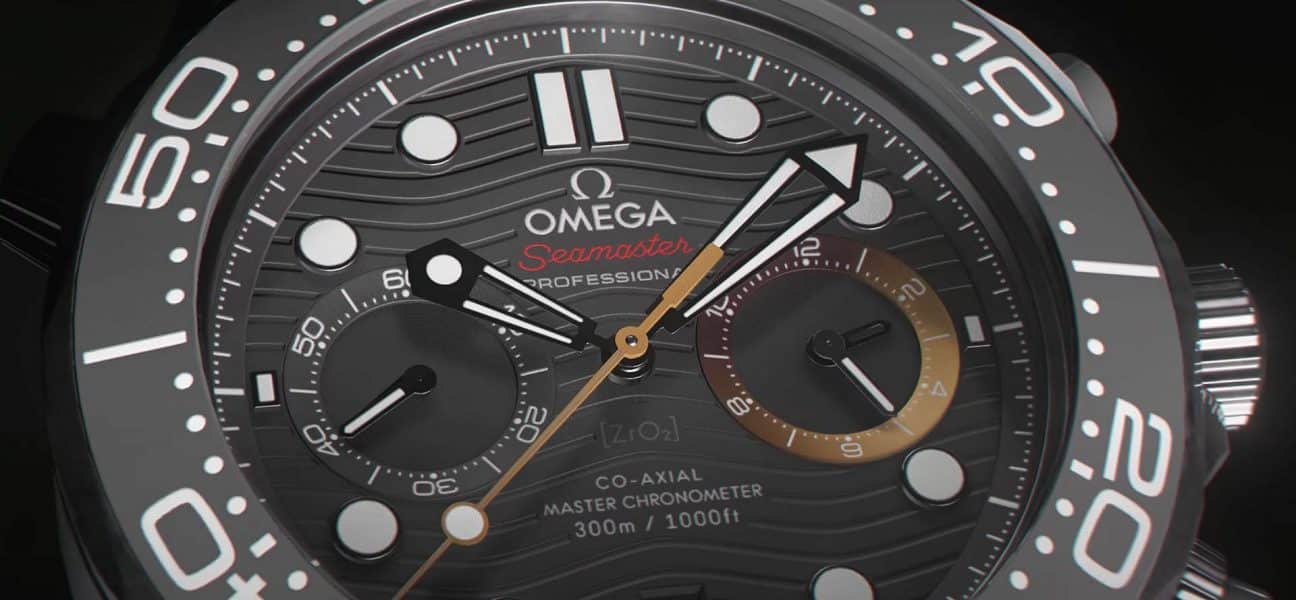 Close-up of the new Omega Seamaster as seen in 007: First Light, featuring the orange chronograph hand and the distinctive ring at 3 o’clock — design elements created exclusively for the game. Image credit: Omega / IO Interactive