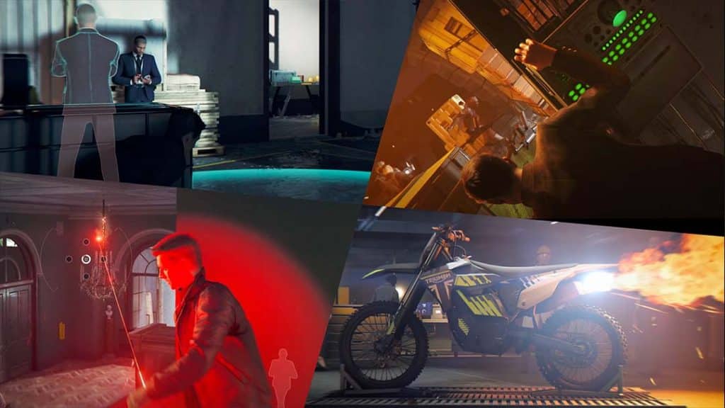 Bond using the Omega Seamaster in 007: First Light — demonstrating its main abilities: Scan Mode, Hack Watch, Laser Strap, and the motorcycle turbo activation.