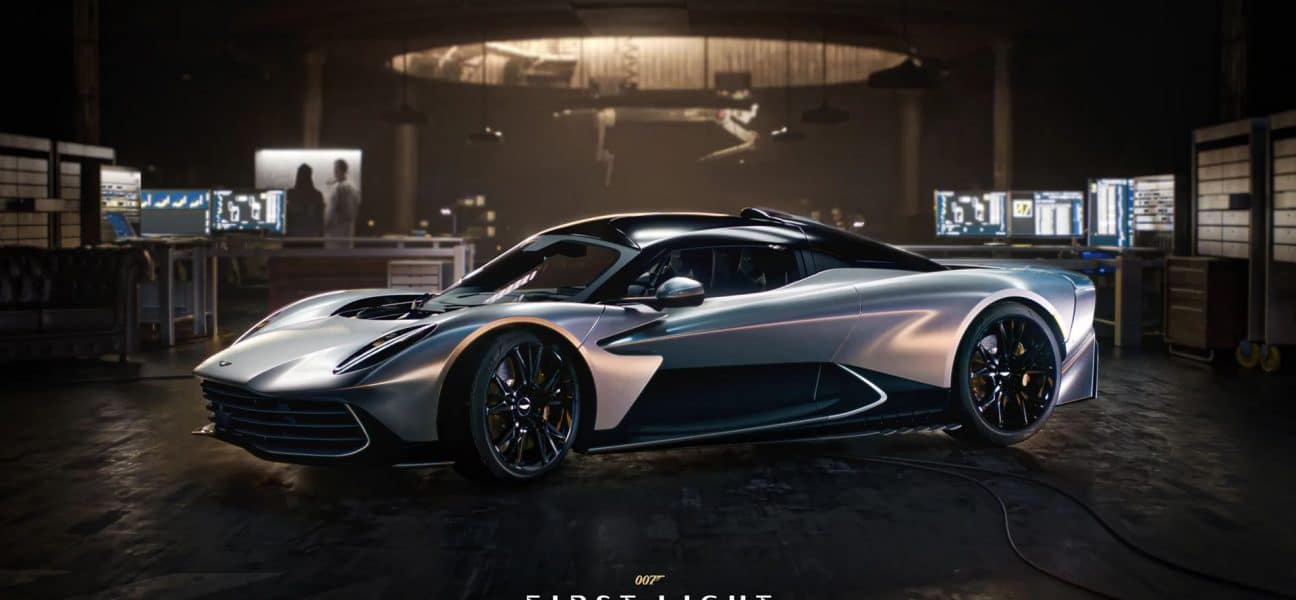 The Aston Martin Valhalla parked in Q's Laboratory in 007: First Light