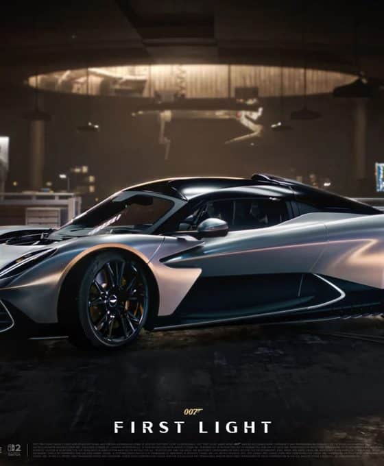 The Aston Martin Valhalla parked in Q's Laboratory in 007: First Light