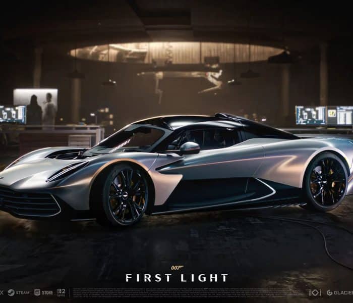 The Aston Martin Valhalla parked in Q's Laboratory in 007: First Light