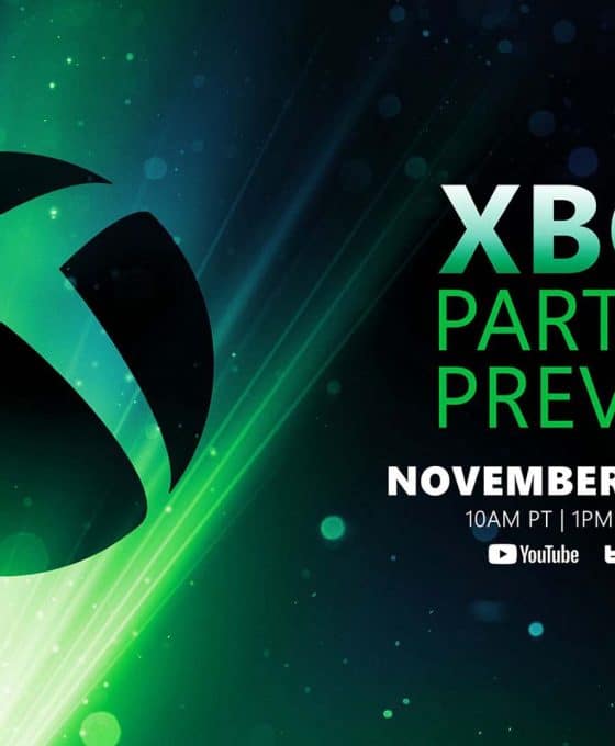 Official promotional artwork for the Xbox Partner Preview on November 20, 2025, featuring the Xbox logo on a green light background with event date and streaming platforms.