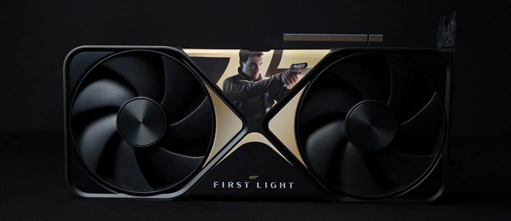 Custom NVIDIA GeForce RTX 5090 graphics card themed around 007: First Light, created for a promotional giveaway.
