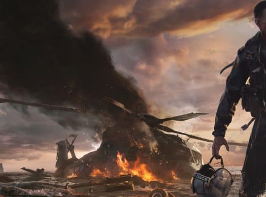 Game Informer cover key art for 007: First Light showing James Bond standing beside the wreckage of a Royal Navy Merlin helicopter on an Icelandic coastline, with fire, debris, and stormy conditions emphasizing the aftermath of the Iceland Incident.