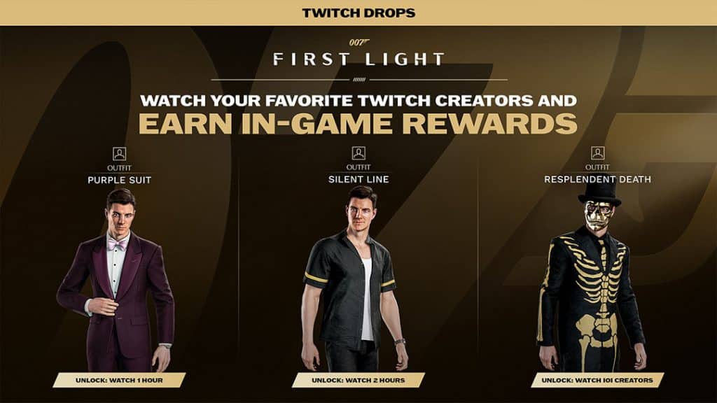 The Twitch Drop Skins for 007 First Light